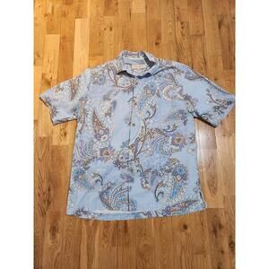 TOMMY BAHAMA Regular Fit Silk Shirt Blue Paisley Mens Medium
